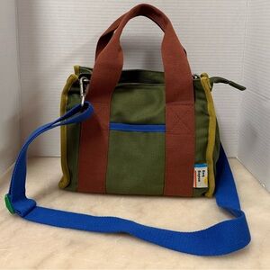 Analog Green and Brown Messenger Bag with Blue Strap